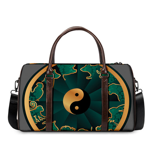 Green And Gold Chinese Zodiac Print Duffle Bag