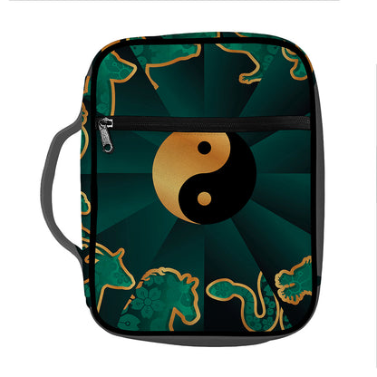Green And Gold Chinese Zodiac Print Front Pocket Bible Bag