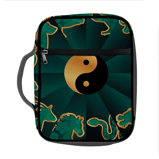 Green And Gold Chinese Zodiac Print Front Pocket Bible Bag
