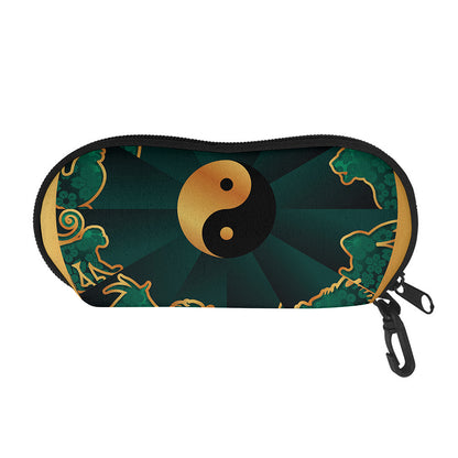 Green And Gold Chinese Zodiac Print Glasses Case
