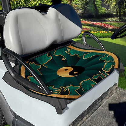 Green And Gold Chinese Zodiac Print Golf Cart Seat Cover