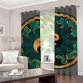 Green And Gold Chinese Zodiac Print Grommet Curtains