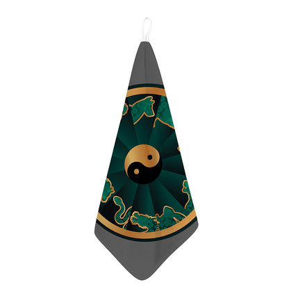 Green And Gold Chinese Zodiac Print Hand Towel