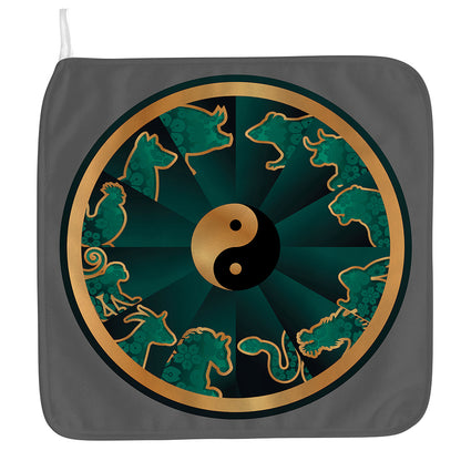 Green And Gold Chinese Zodiac Print Hand Towel