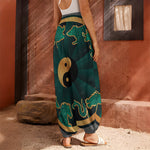 Green And Gold Chinese Zodiac Print Harem Pants