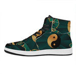Green And Gold Chinese Zodiac Print High Top Leather Sneakers