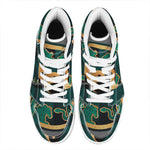 Green And Gold Chinese Zodiac Print High Top Leather Sneakers