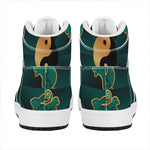 Green And Gold Chinese Zodiac Print High Top Leather Sneakers