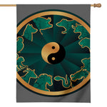 Green And Gold Chinese Zodiac Print House Flag