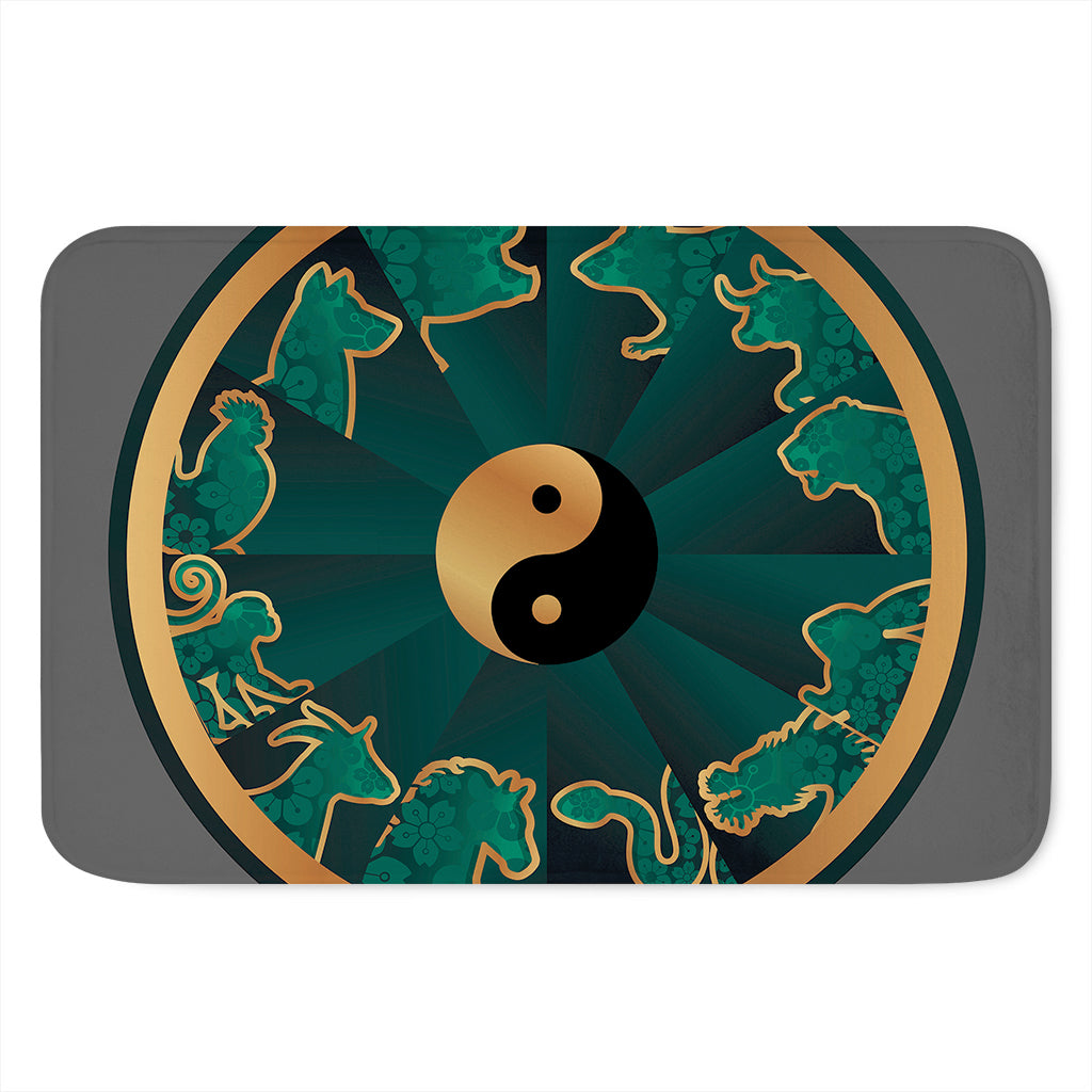 Green And Gold Chinese Zodiac Print Indoor Door Mat