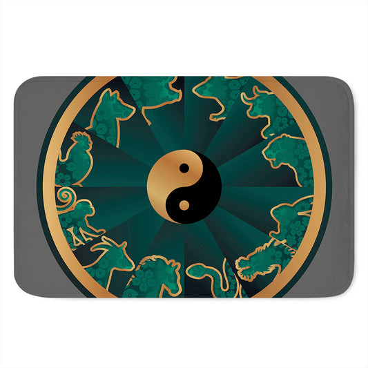 Green And Gold Chinese Zodiac Print Indoor Door Mat