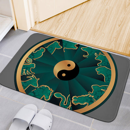 Green And Gold Chinese Zodiac Print Indoor Door Mat