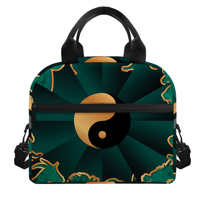 Green And Gold Chinese Zodiac Print Insulated Lunch Bag