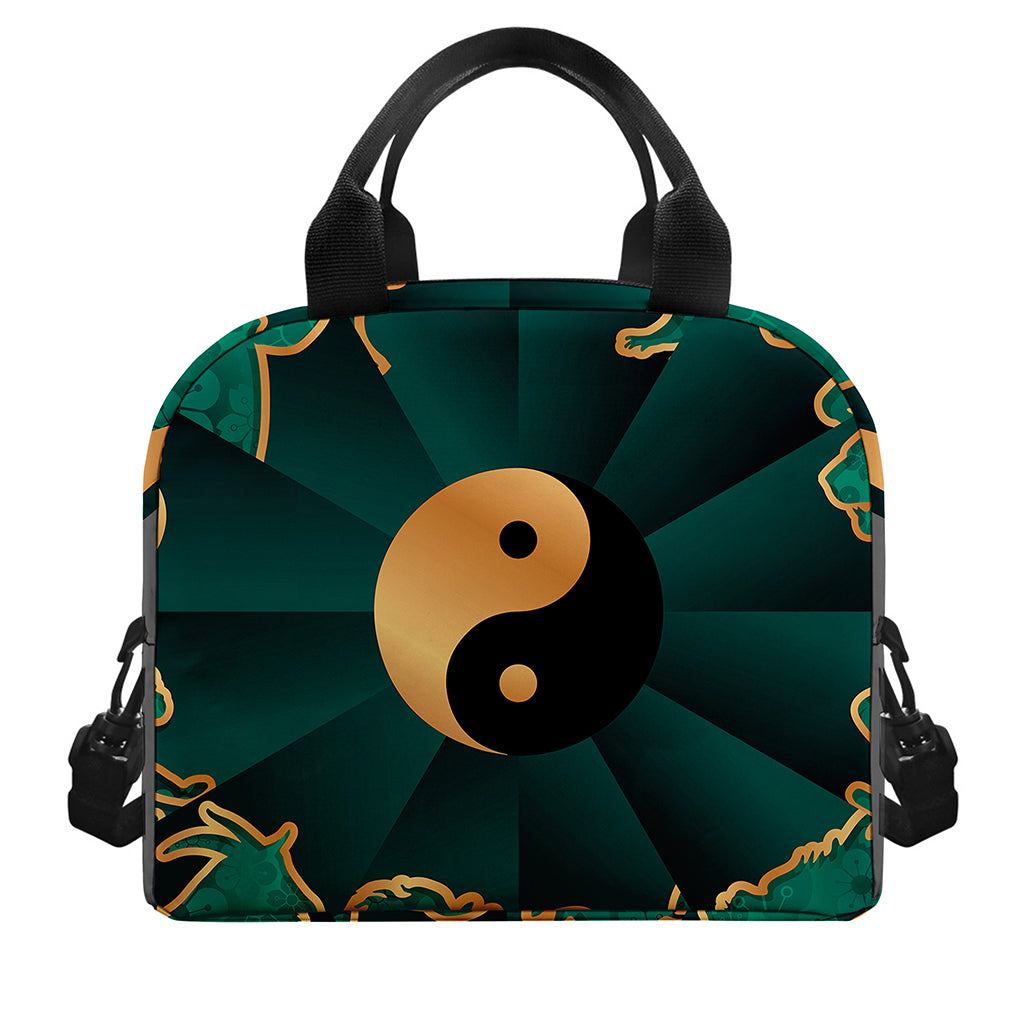 Green And Gold Chinese Zodiac Print Insulated Lunch Bag