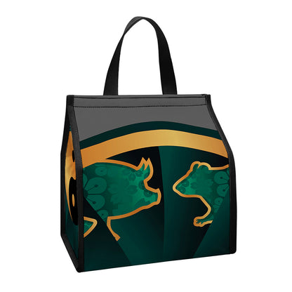 Green And Gold Chinese Zodiac Print Insulated Lunch Tote