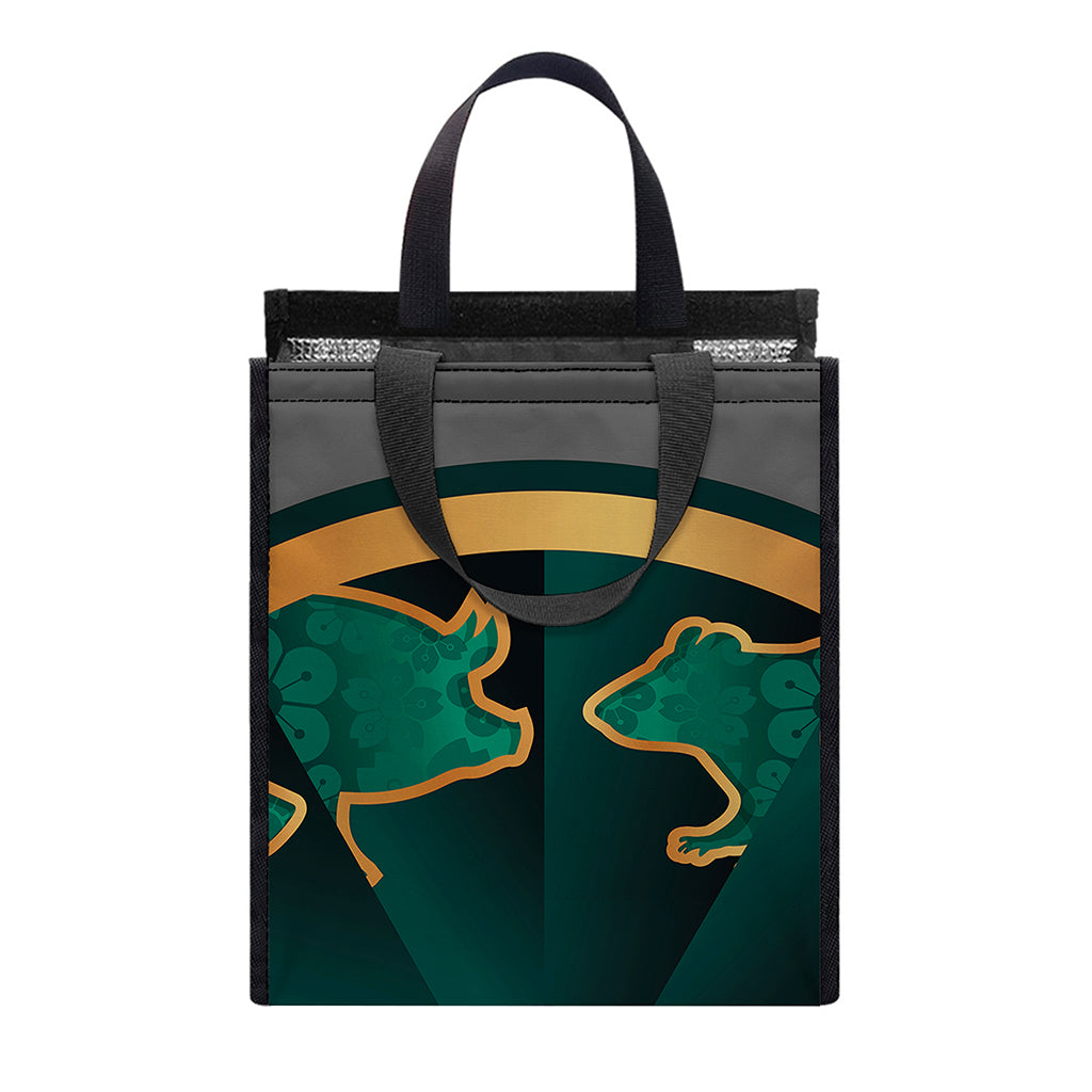 Green And Gold Chinese Zodiac Print Insulated Lunch Tote