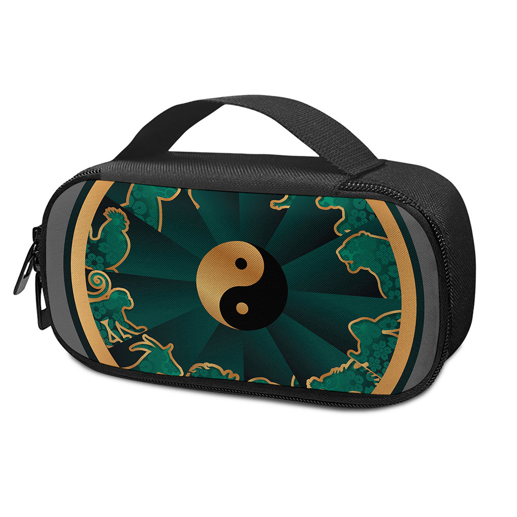 Green And Gold Chinese Zodiac Print Insulin Cooler Travel Case