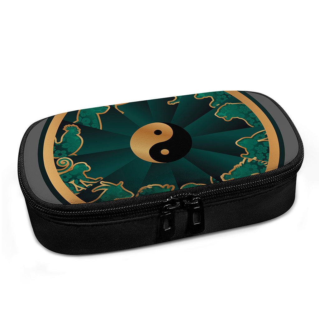 Green And Gold Chinese Zodiac Print Insulin Cooler Travel Case