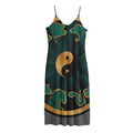 Green And Gold Chinese Zodiac Print Jersey Midi Cami Dress