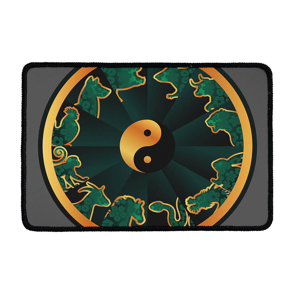 Green And Gold Chinese Zodiac Print Kitchen Mat