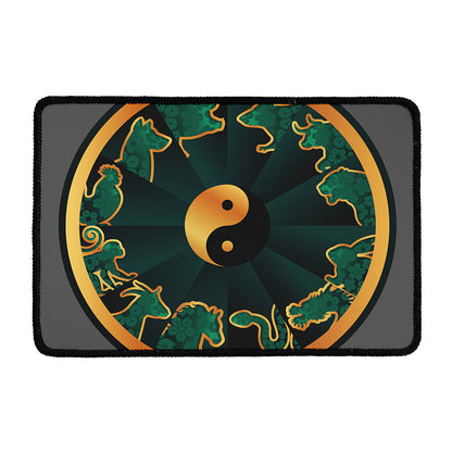 Green And Gold Chinese Zodiac Print Kitchen Mat