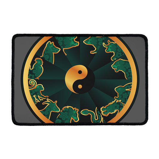 Green And Gold Chinese Zodiac Print Kitchen Mat