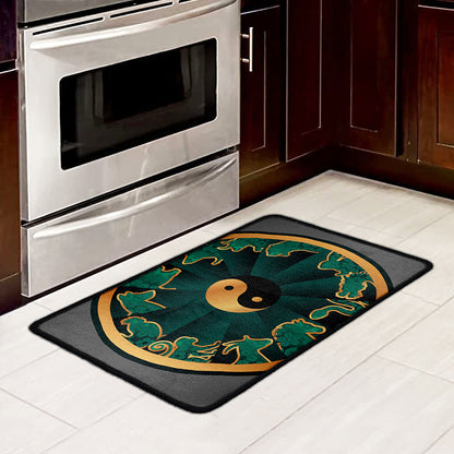 Green And Gold Chinese Zodiac Print Kitchen Mat