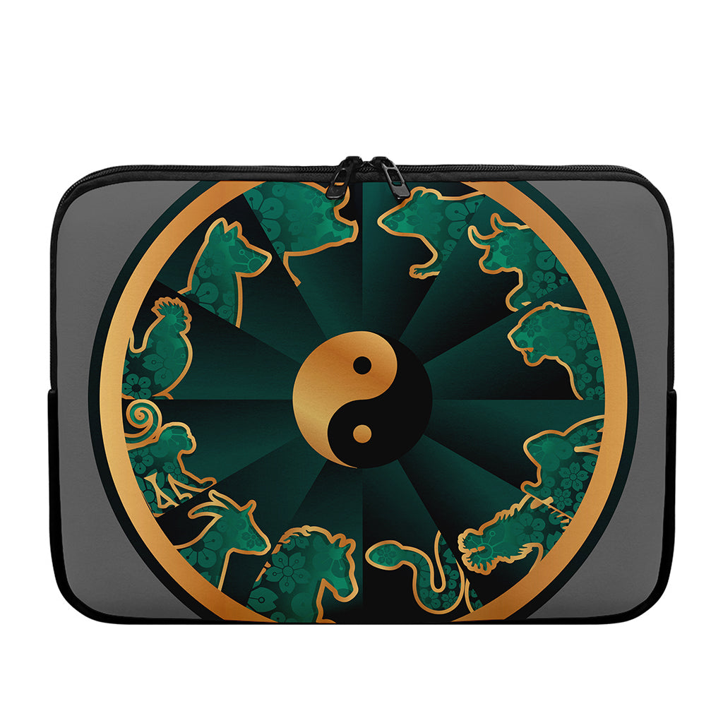 Green And Gold Chinese Zodiac Print Laptop Sleeve