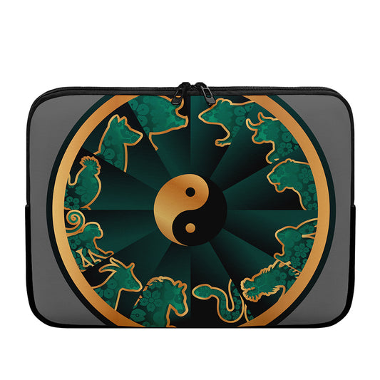 Green And Gold Chinese Zodiac Print Laptop Sleeve