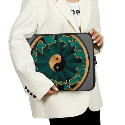 Green And Gold Chinese Zodiac Print Laptop Sleeve