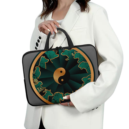 Green And Gold Chinese Zodiac Print Laptop Sleeve With Handle