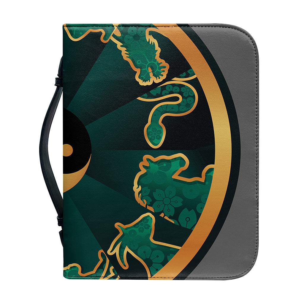 Green And Gold Chinese Zodiac Print Leather Bible Cover