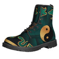 Green And Gold Chinese Zodiac Print Lace-Up Boots