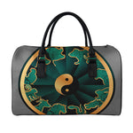 Green And Gold Chinese Zodiac Print Leather Duffle Bag