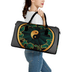 Green And Gold Chinese Zodiac Print Leather Duffle Bag