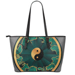 Green And Gold Chinese Zodiac Print Leather Tote Bag