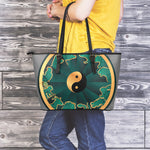 Green And Gold Chinese Zodiac Print Leather Tote Bag
