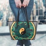 Green And Gold Chinese Zodiac Print Leather Tote Bag