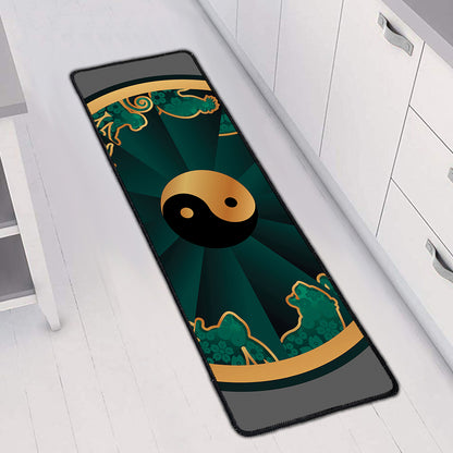 Green And Gold Chinese Zodiac Print Long Kitchen Mat