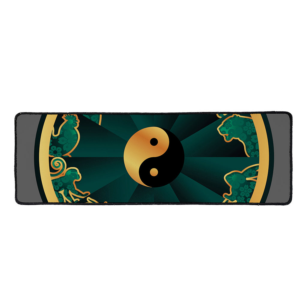 Green And Gold Chinese Zodiac Print Long Kitchen Mat
