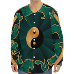 Green And Gold Chinese Zodiac Print Long Sleeve Baseball Jersey