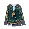 Green And Gold Chinese Zodiac Print Long Sleeve Short Coat