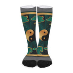 Green And Gold Chinese Zodiac Print Long Socks