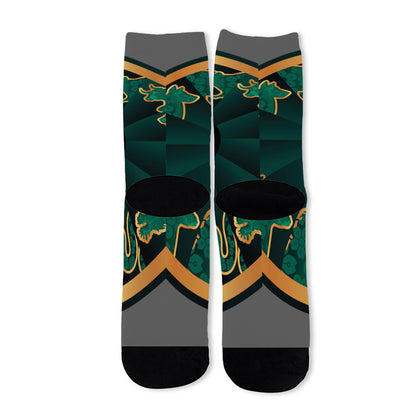 Green And Gold Chinese Zodiac Print Long Socks