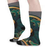 Green And Gold Chinese Zodiac Print Long Socks