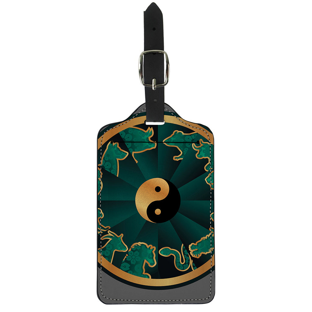 Green And Gold Chinese Zodiac Print Luggage Tag