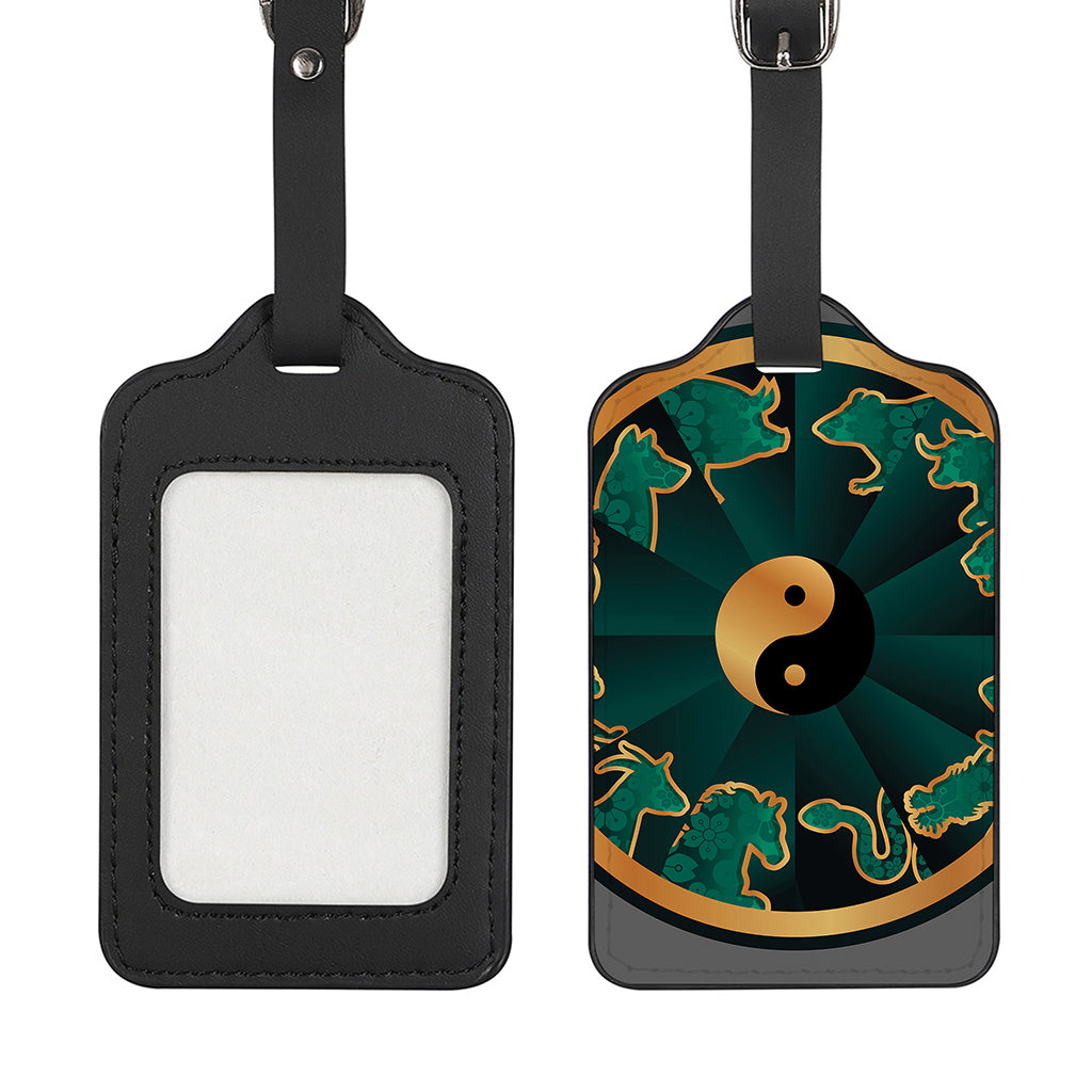 Green And Gold Chinese Zodiac Print Luggage Tag
