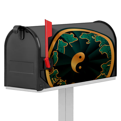 Green And Gold Chinese Zodiac Print Mailbox Cover