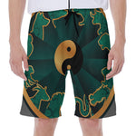 Green And Gold Chinese Zodiac Print Men's Beach Shorts
