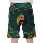 Green And Gold Chinese Zodiac Print Men's Beach Shorts